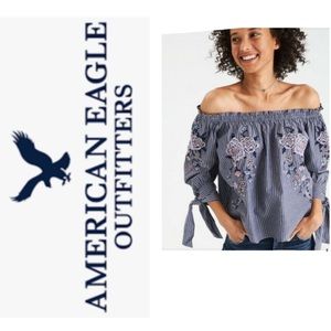 American Eagle Outfitters Embroidered Cold  Shoulder Top Size Medium